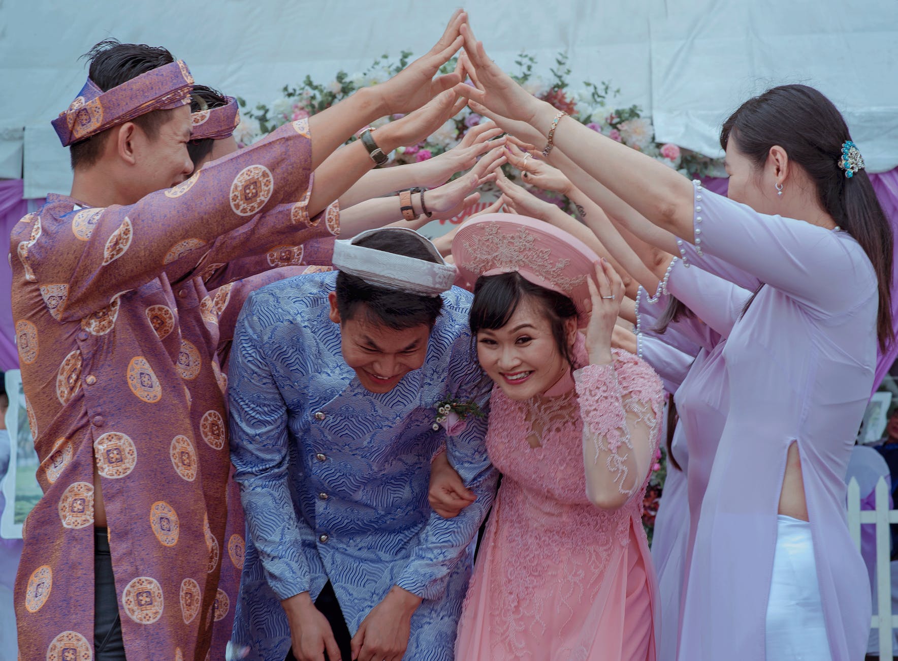 wedding couple taking a traditional ceremony