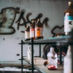 glass bottles on shelf